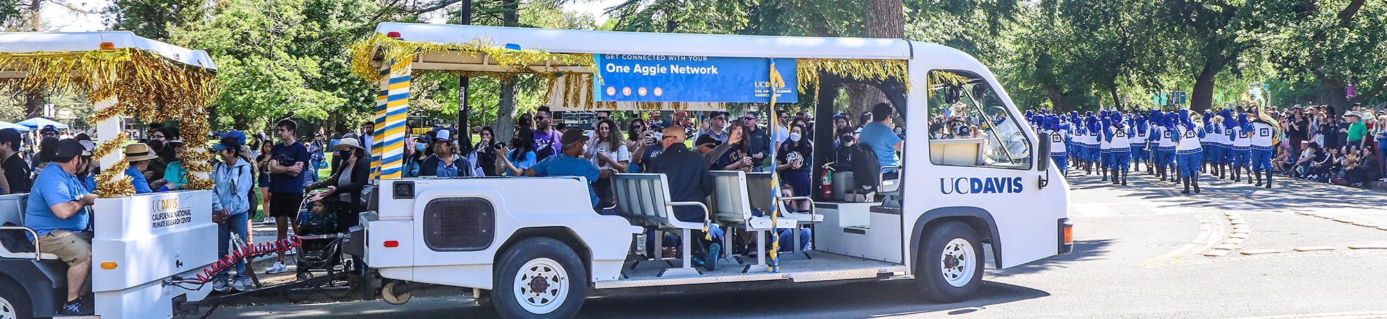 One Aggie Network's tram at the Picnic Day parade.