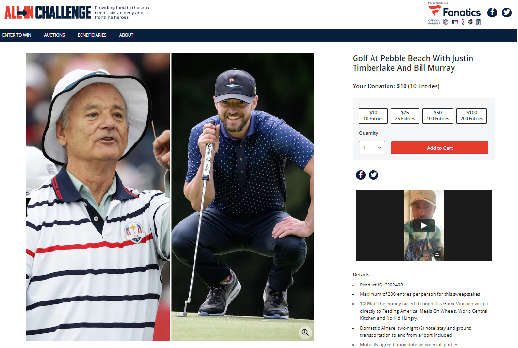 Justin Timberlake and Bill Murray featured on the All In website