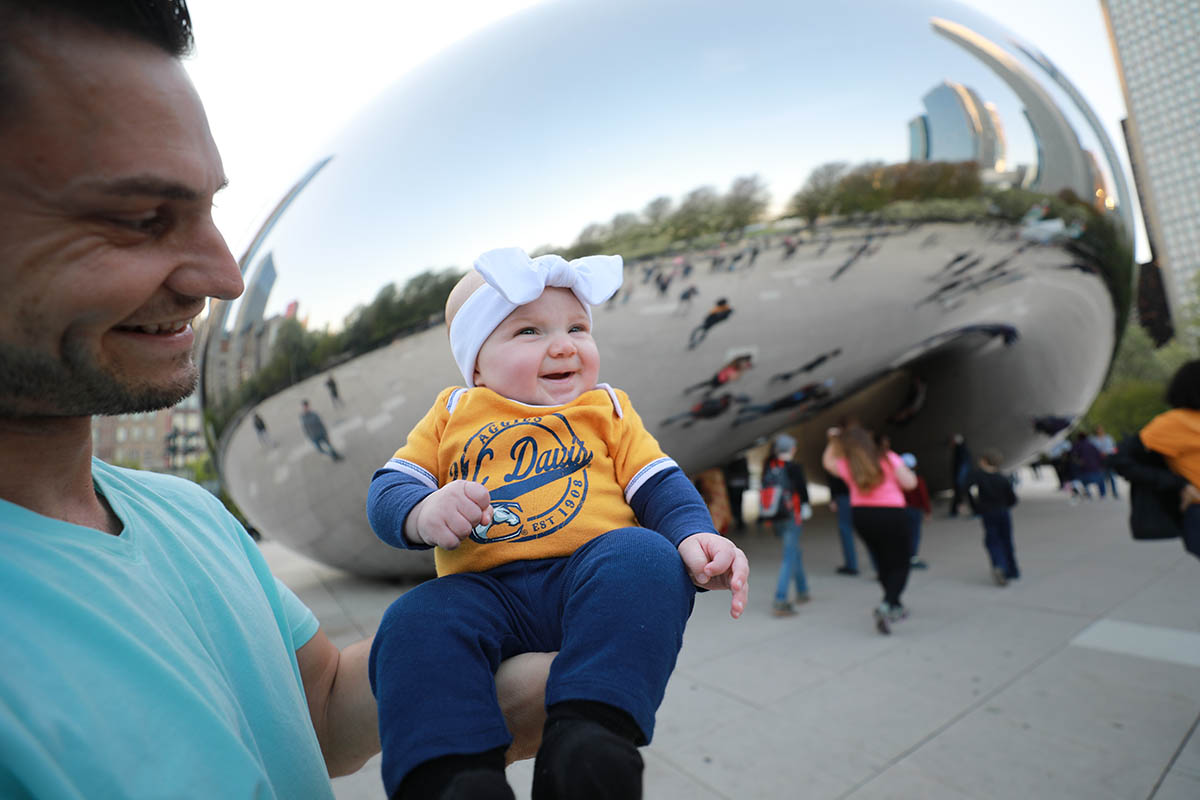Baby in front of Chicago bean