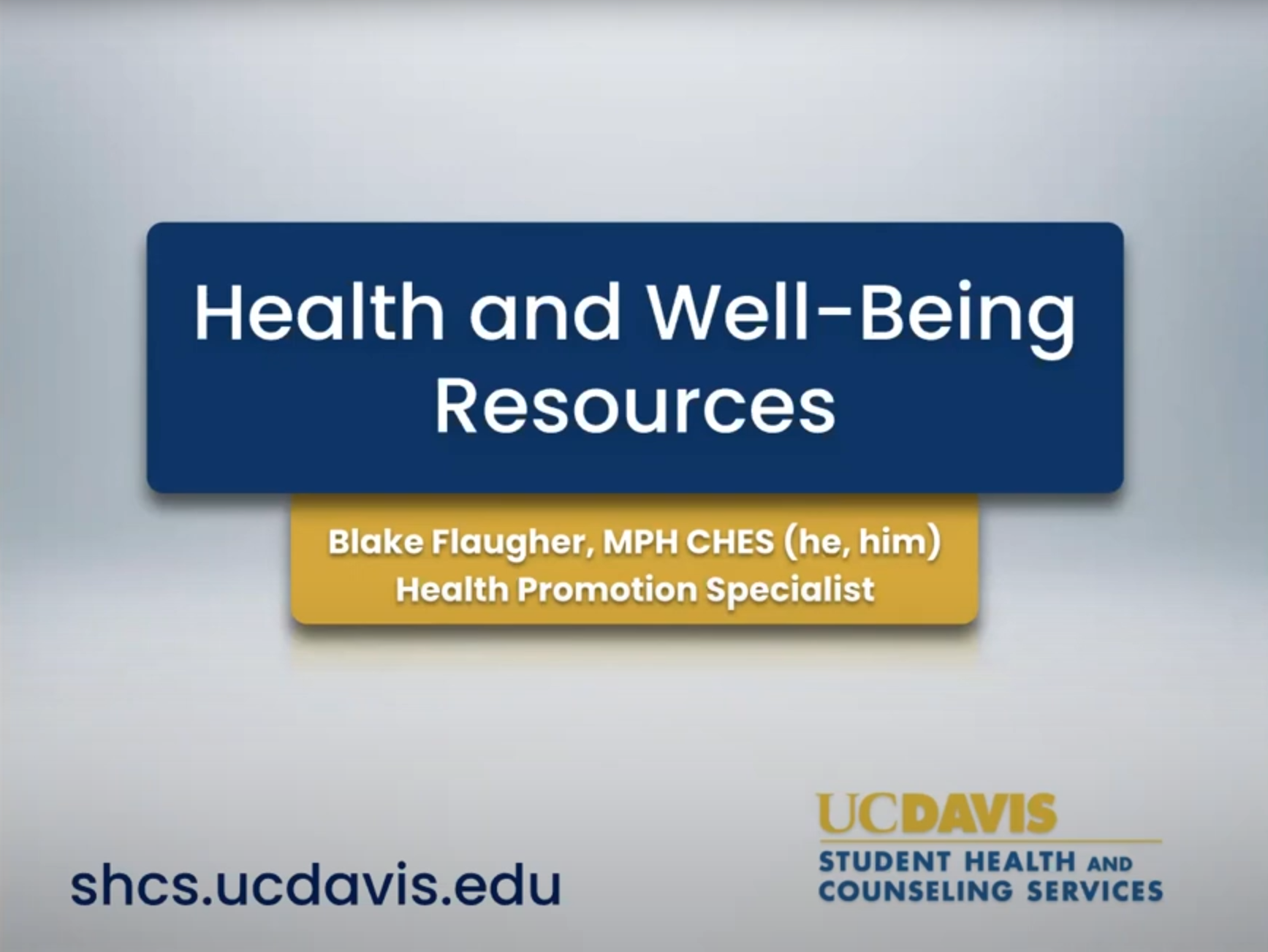 Introduction slide with text titling "Health and Well-being Resources"
