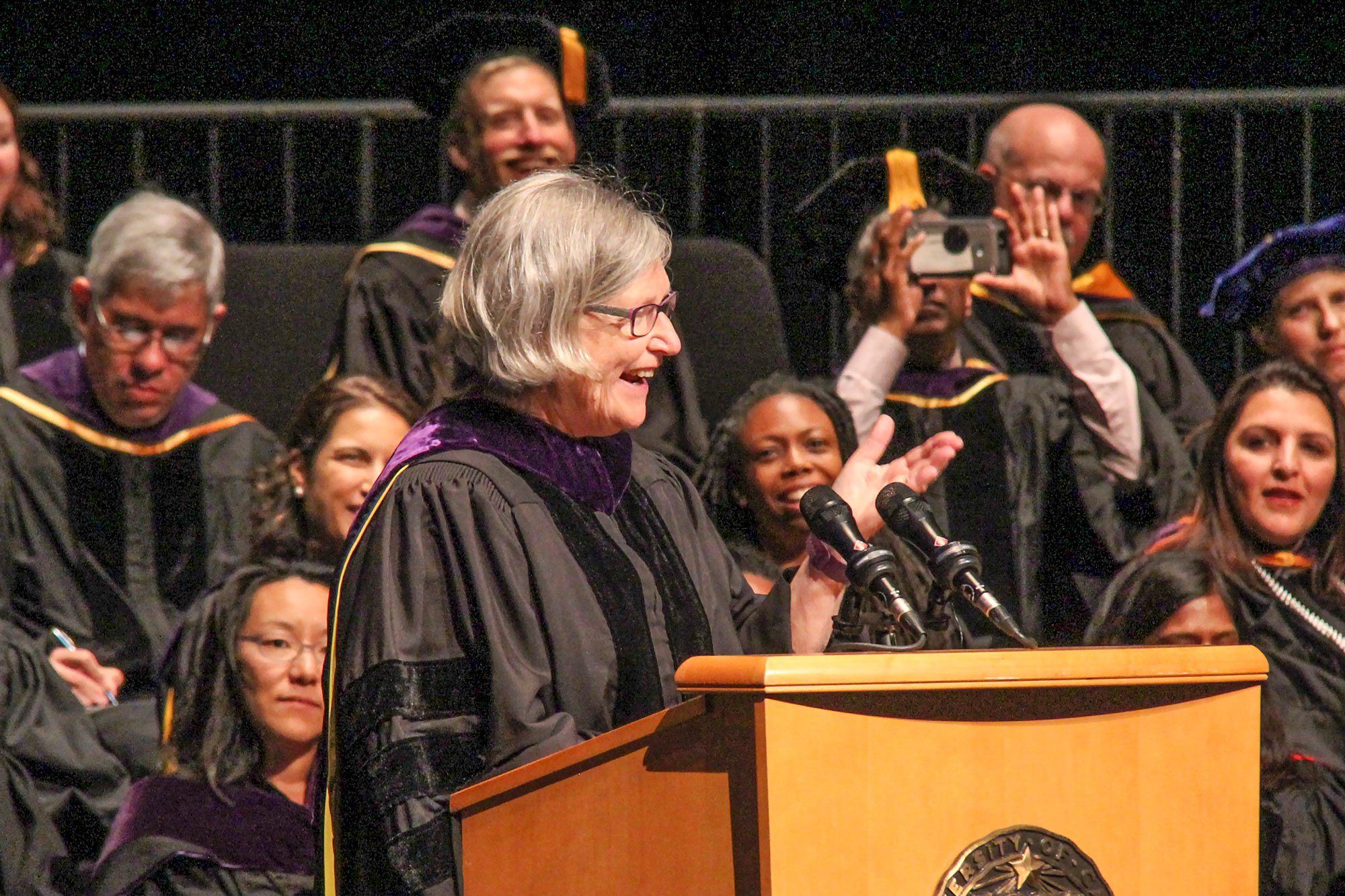 ​Sister Simone Campbell gives law school commencement address in 2017. (Sam Sellers/UC Davis)