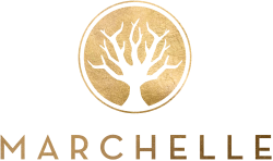 Marchelle logo — gold circular stylized tree emblem above MARCHELLE text
