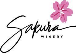 Sakura Winery logo with handwritten "Sakura", small "WINERY", and pink cherry blossom