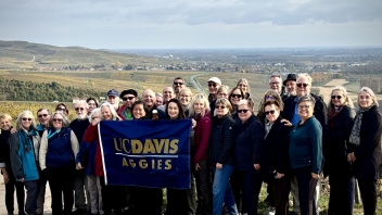 group of uc davis alumni taking a group photo in burgundy france