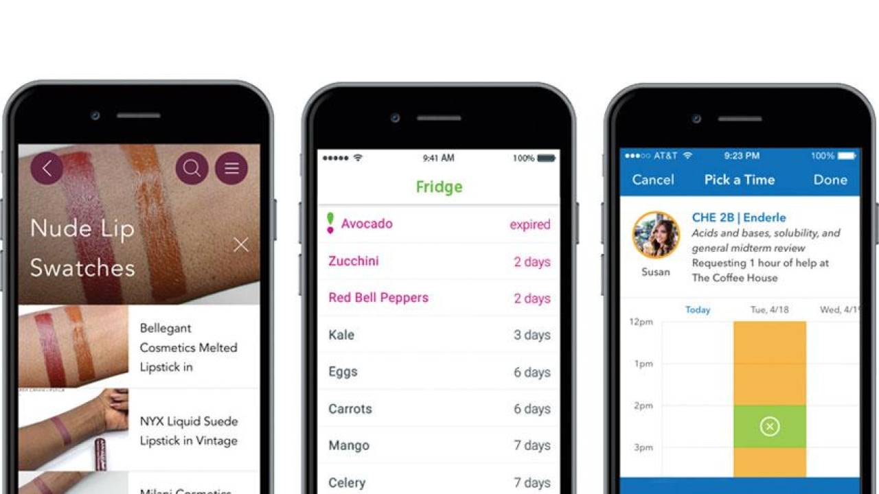 UC Davis grads are behind new mobile apps Cocoa Swatches (left), Foodfully (center) and Penji. mobile apps