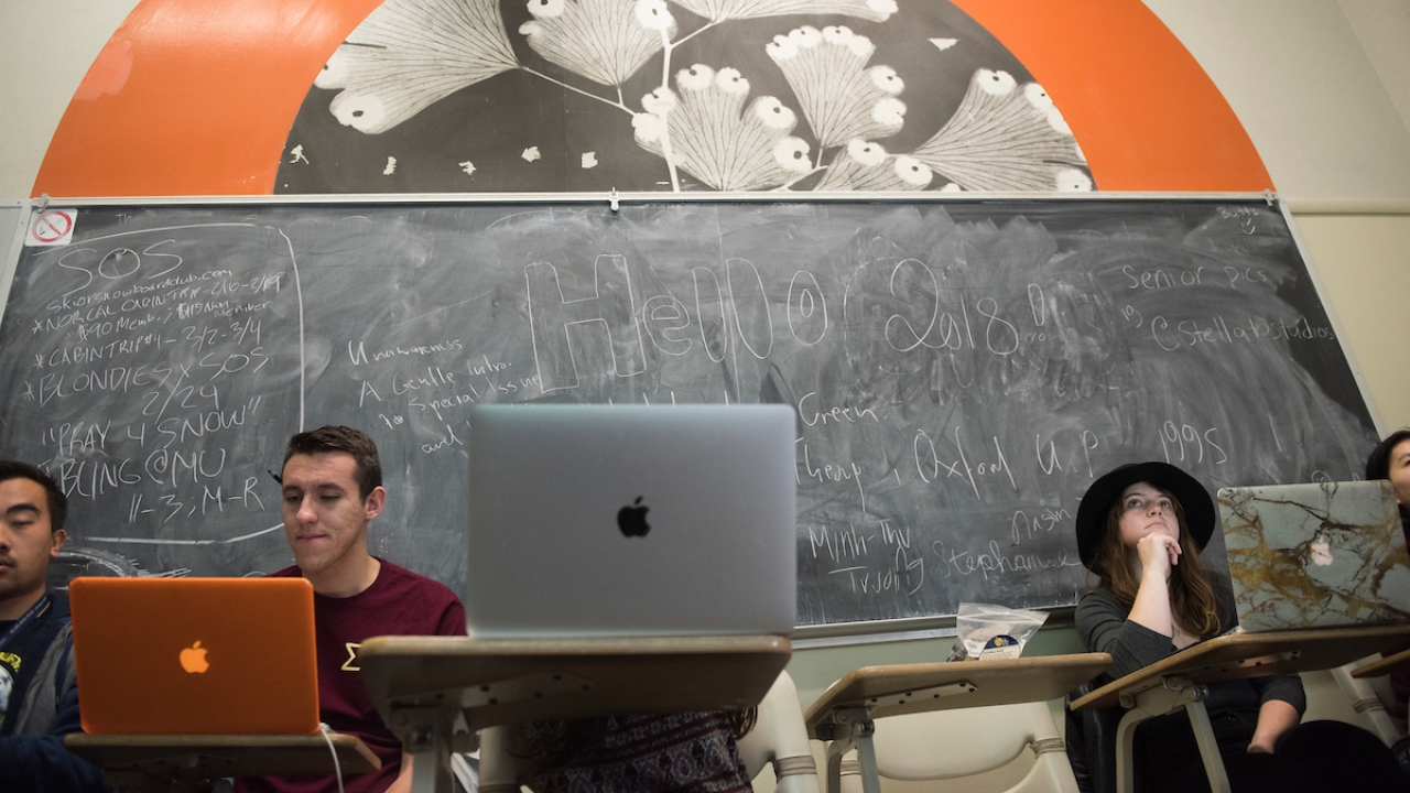 UC Davis students sitting in a classroom in front of computers