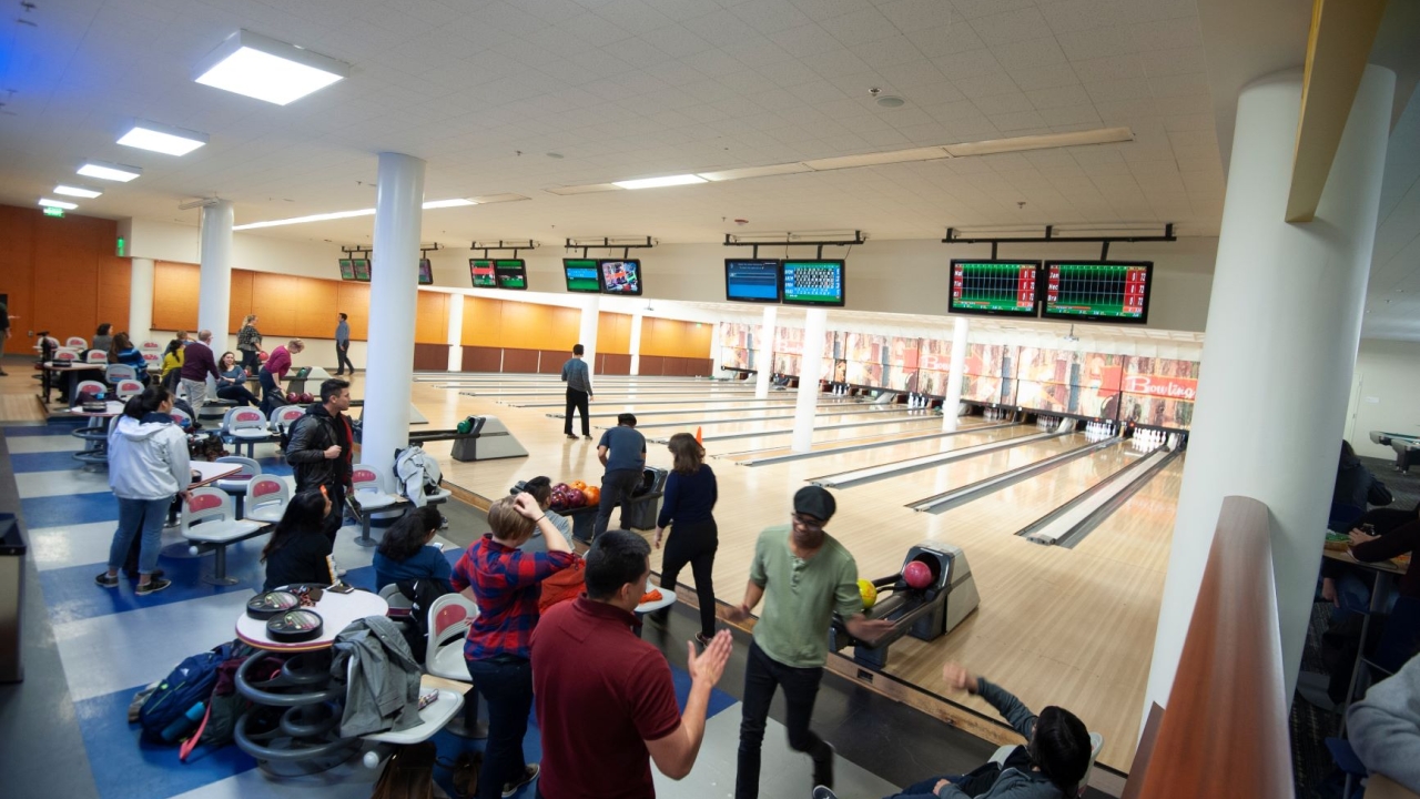 Picture of people bowling in the Memorial Union Games Area