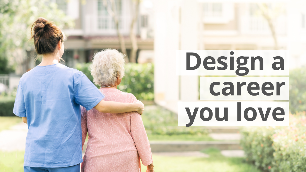 Image of healthcare professional in scrubs walking with an older patient