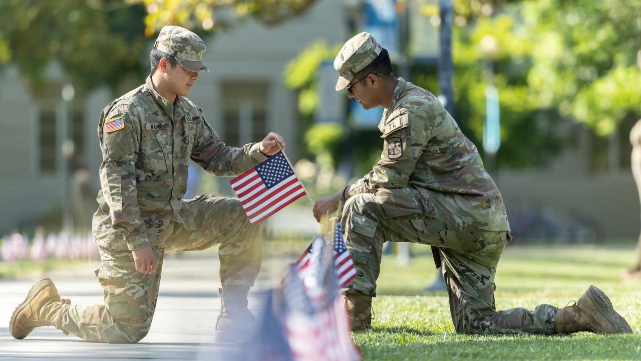 ROTC Students placing Flags on the UC Davis Quad