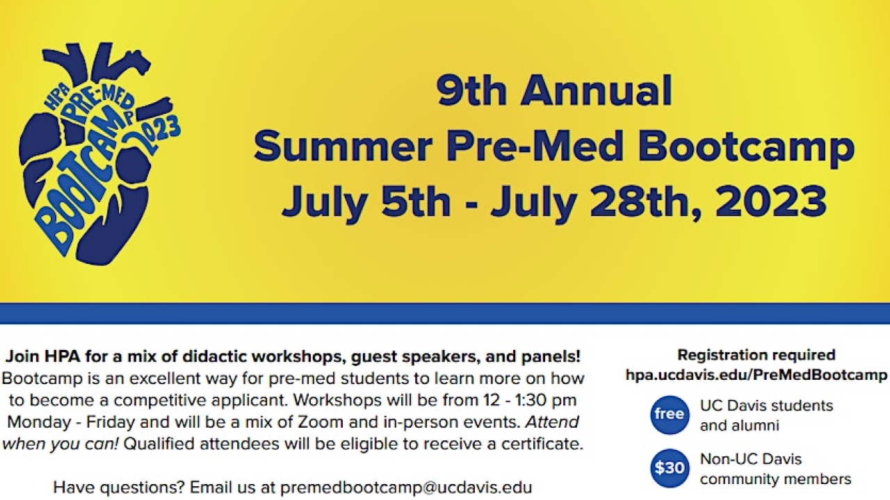 image of heart that reads HPA Pre-Med Bootcamp 2023.