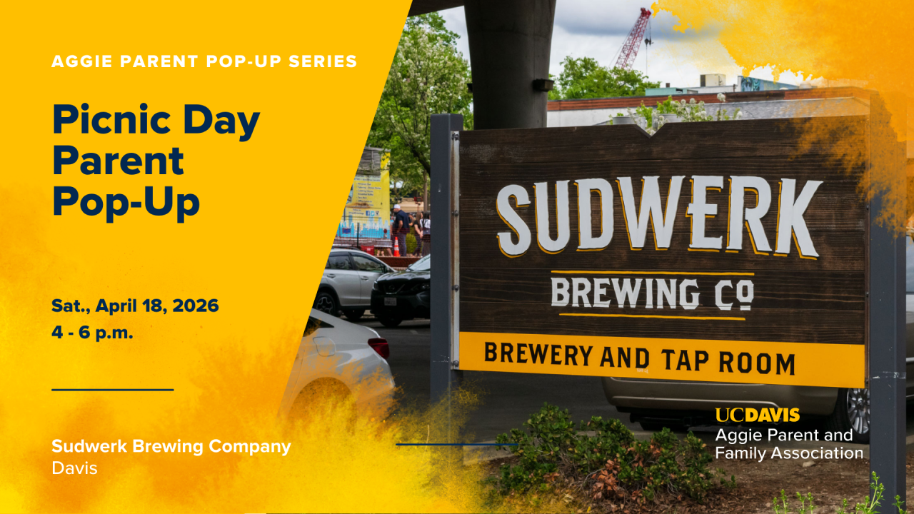 Sudwerk Brewing Co. sign outside with grassy area, announcing a parent event on April 19.