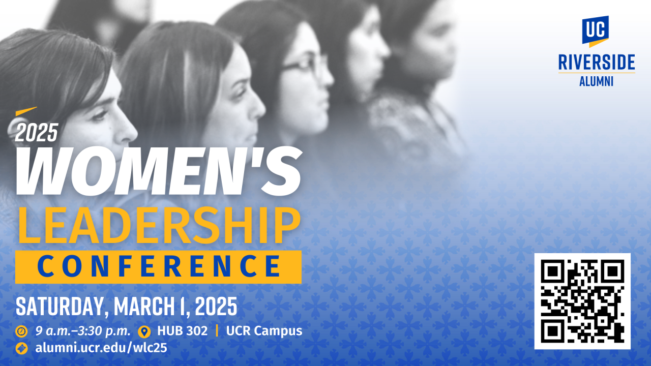 Women's Leadership conference tex over black and white photo of women sitting in a row