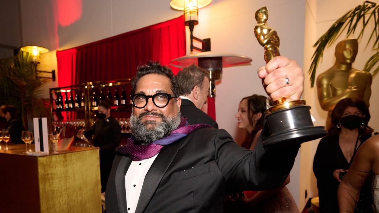 Film producer and UC Davis economics alumnus Joseph Patel celebrates backstage at the Academy Awards. (Courtesy of Joseph Patel)