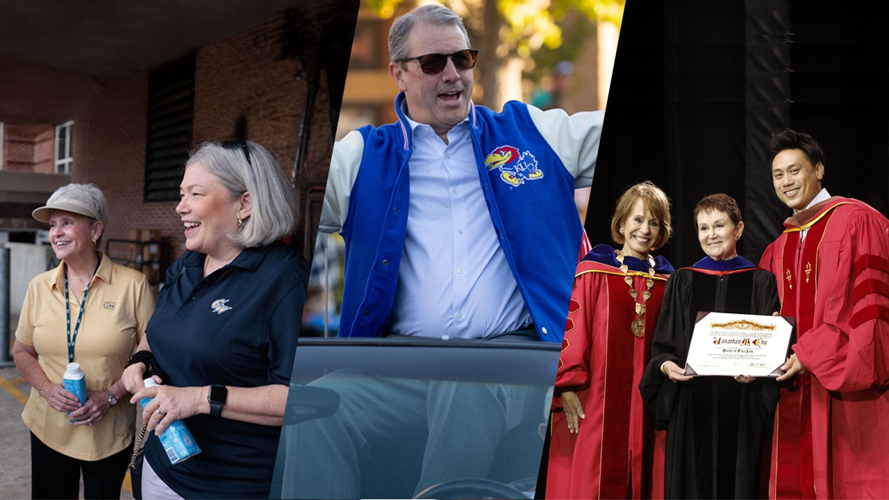 Composite of Ellen Granberg, president of George Washington University; Doug Girod, chancellor of University of Kansas; and Carol Folt, president of the University of Southern California.