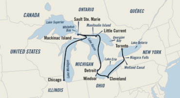 Map of the trip route taken throught the Great Lakes