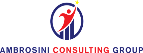Logo for "Ambrosini Consulting Group" with the outer words in blue and inner word in red.