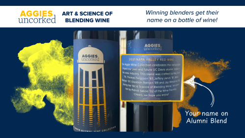 bottle of uc davis alumni red wine with blenders names