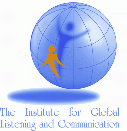 IGLC Logo: Image of person icon on gloabe. Text reads: The Institude of Global Listening and Communicaton
