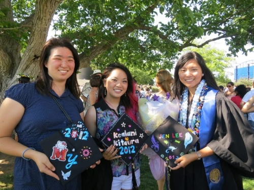 Kealani Kitaura ’12 and her housemates in regalia at a UC Davis commencement ceremony in the spring of 2013.