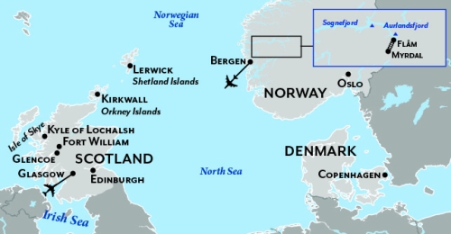Map of Scotland, Norway, Denmark