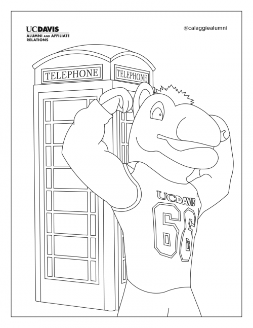 Coloring page featuring Gunrock and a phonebooth
