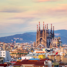 A photo of Barcelona with a left bar with event information and logos