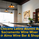UC Davis CLAA Wine Bar Social promotion image. Photo of a wine bar with the UC Davis CLAA Logo and event name superimposed on it