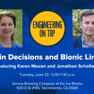 Engineering on Tap graphic with pictures of the featured speakers, their names, and the time, date, and place of the event. All of this information can be found later in the event article.