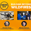 Pictures of the speakers with a picture of a drone and scientists working