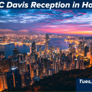Hong Kong dusk skyline banner with UC Davis yellow logo stripe and event details