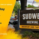 Sudwerk Brewing Co. sign outside with grassy area, announcing a parent event on April 19.