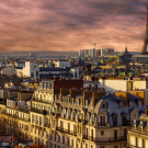 Phot of Paris Skyline with the Eiffel Tower at sunset