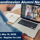 CAAA Marketing image of someone on a zoom call advertising the Scandinavian alumni networking virtual event on May 14th