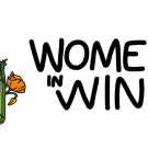 A wine bottle with flowers wrapping around it next to the text "Women in Wine"