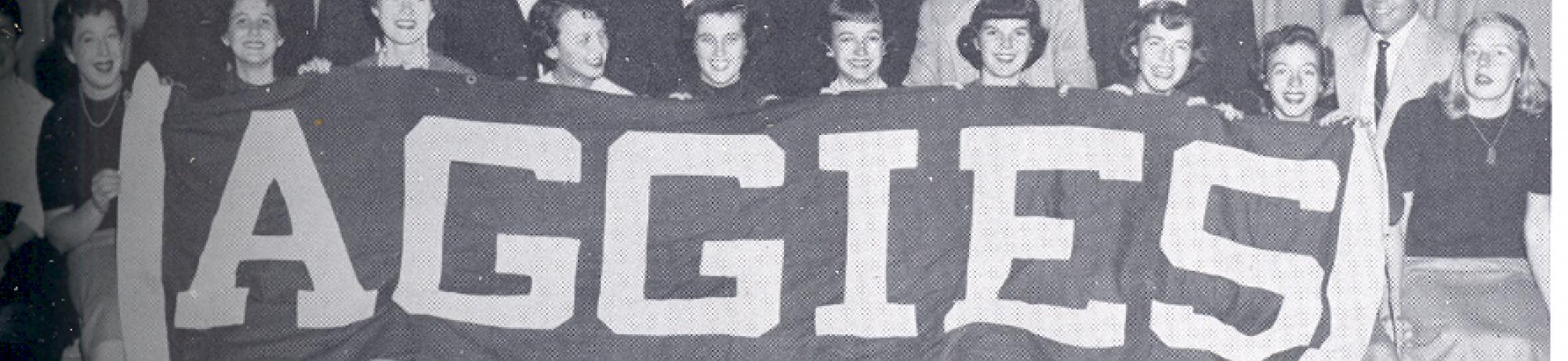 Vintage, historical photo of UC Davis Aggies Banner