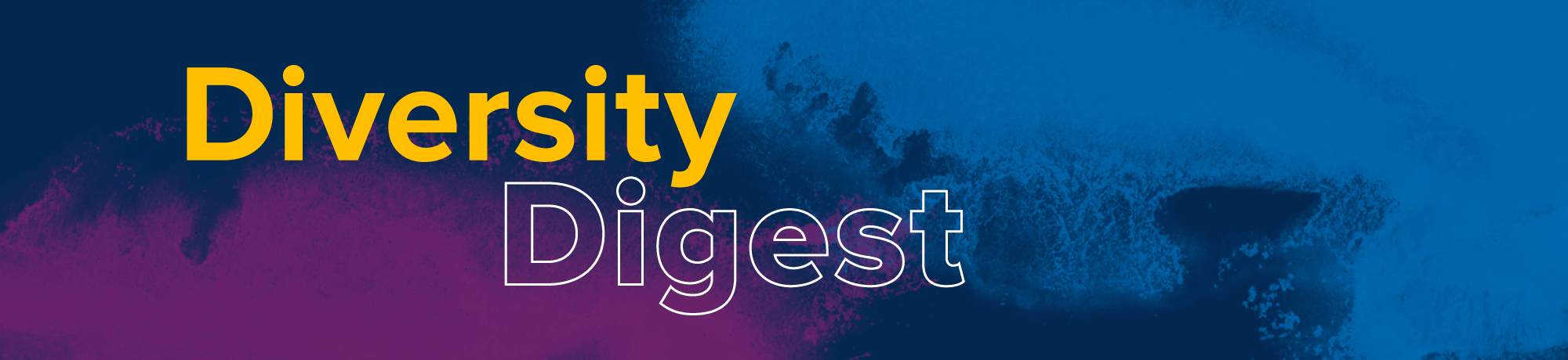 The words "diversity digest" in gold over a tie-dye background featuring purple and blue.
