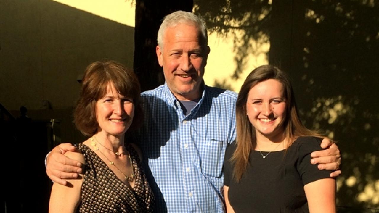 Suzanne, Bob, and Grace pose as one happy Aggie family Scott Family